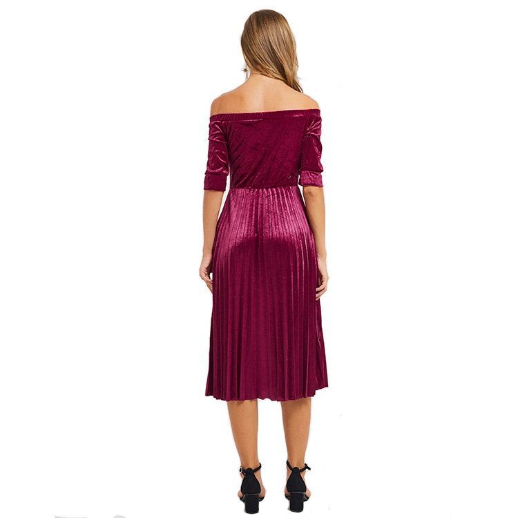 Off Shoulder Pleated Dress Spring Fashion Casual Style Streetwear Womens Basic Essential Available in Multiple