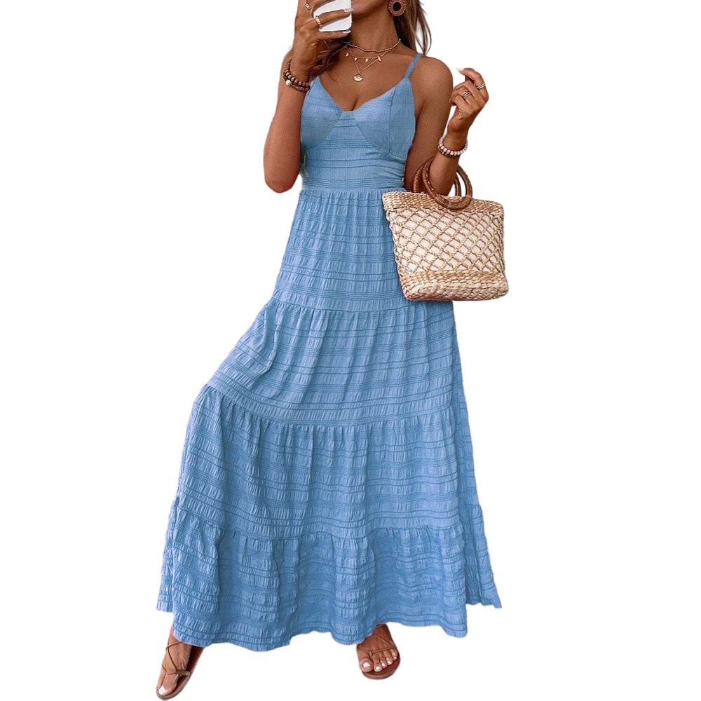 Elegant Solid Color Spaghetti Strap Long Dress for Women Summer