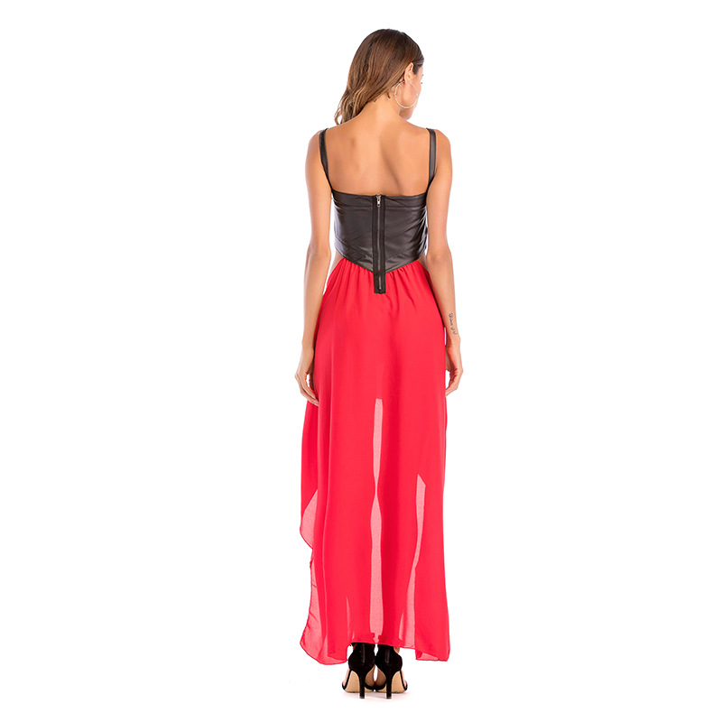 Chiffon Spliced Maxi Dress Sleeveless Waist Exposing Elegant Design Spring Summer Fashion for Women Wholesale
