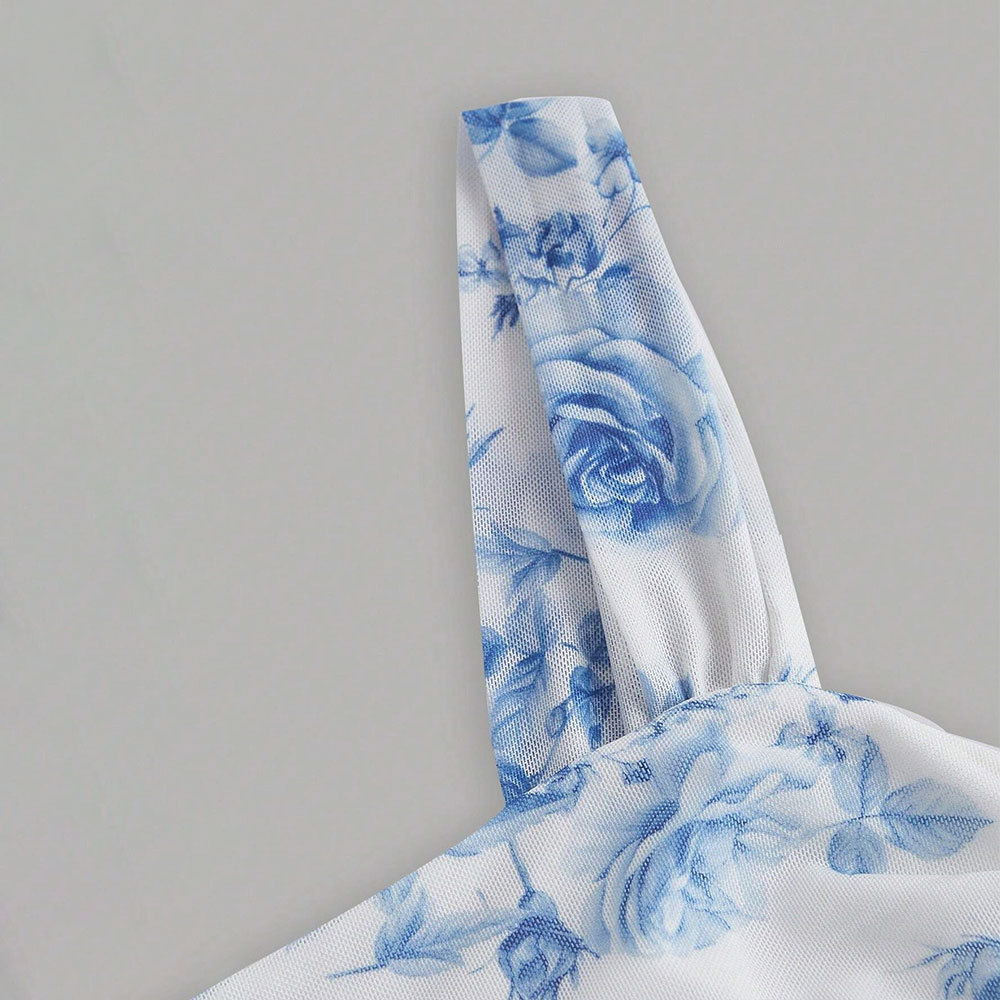 Sexy Floral Print Spaghetti Strap High Waist Bodycon Long Dress for Women