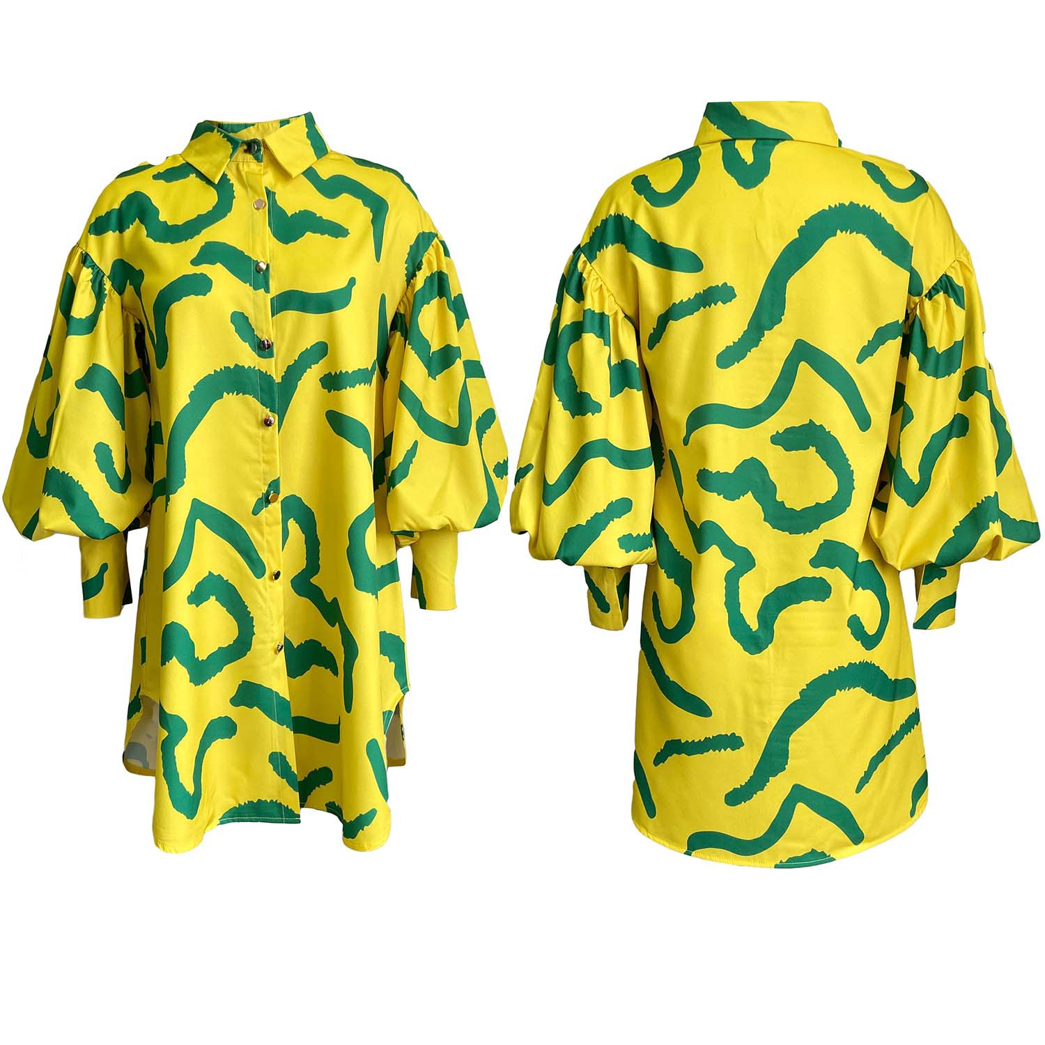 Loose Commuter Printed Lapel Dress Shirt Dress