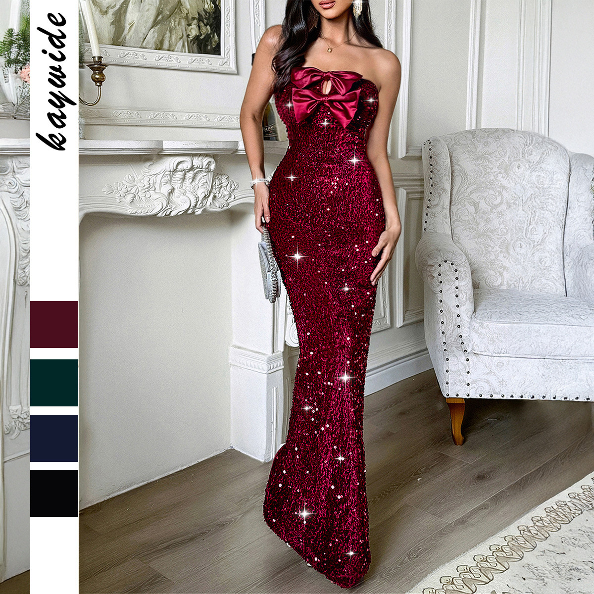 Elegant Evening Dress Strapless Sexy Long Dress for Women Autumn Winter