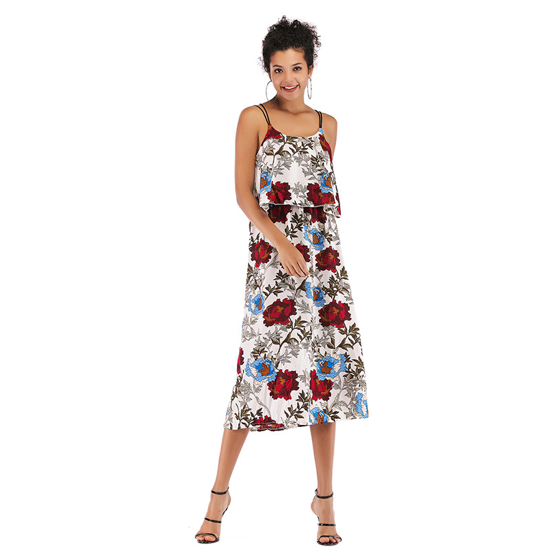 Summer Womens Dress Slim Fit Backless Waist Cinching Fresh Floral Print Chiffon Fabric Perfect for Casual