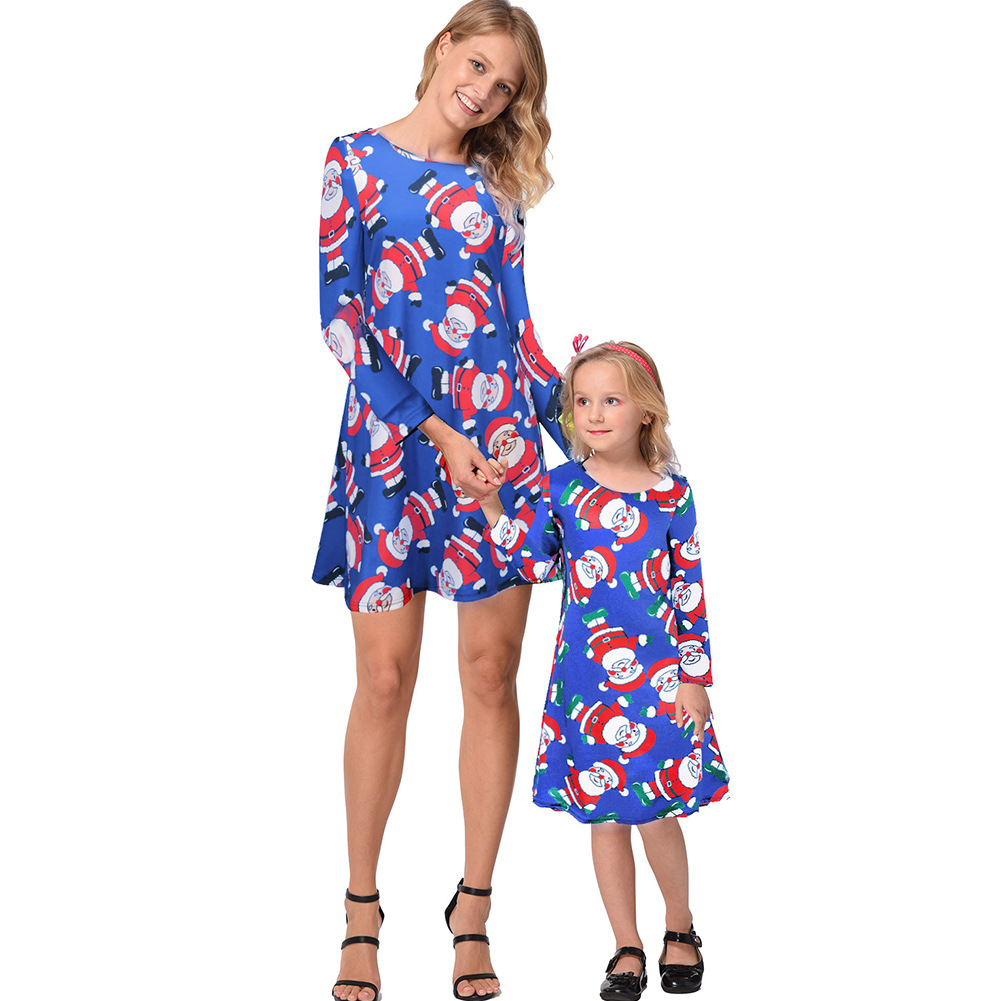 Christmas Family Matching Dresses Long Sleeve Printed Comfortable Fabric Festive Holiday Wear Wholesale Available