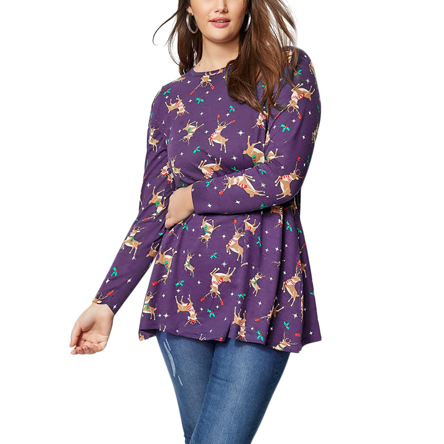 Womens Long Sleeve Printed T Shirt Autumn Winter Style Casual Wear for Christmas Wholesale Available