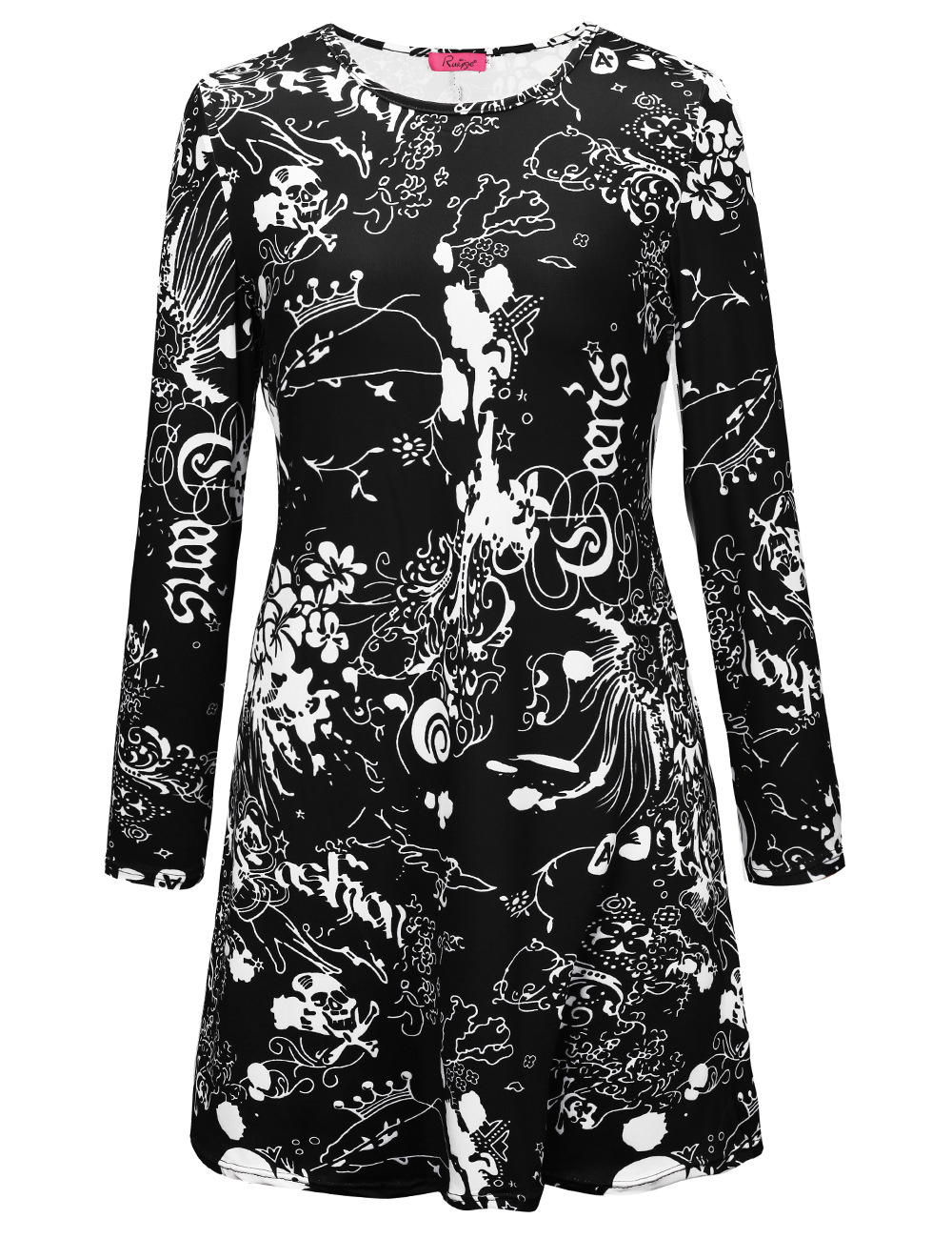 Womens Christmas Dress Long Sleeve Skull and Pumpkin Print Autumn Winter Style Perfect for Holiday Parties