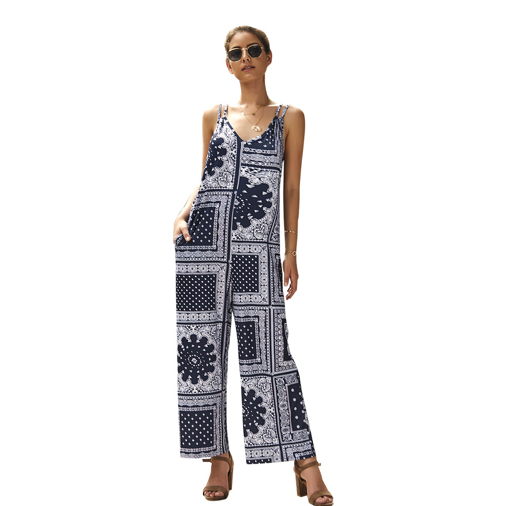 Bohemian Print Jumpsuit Summer Sleeveless Design Casual Style Comfortable Fabric Wholesale Available