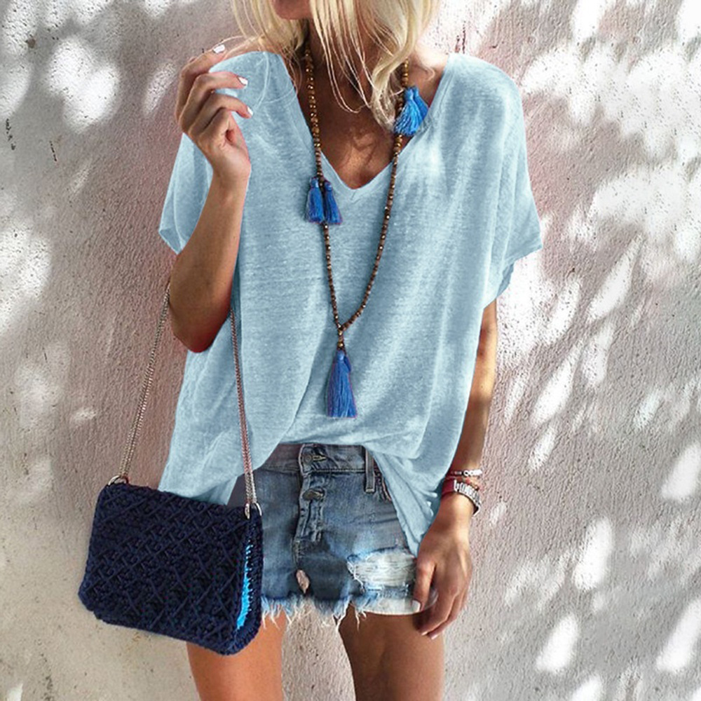 Plus Size Loose Fit V Neck Short Sleeve T Shirt for Women Summer Candy Colors Casual Wear Ready to Ship