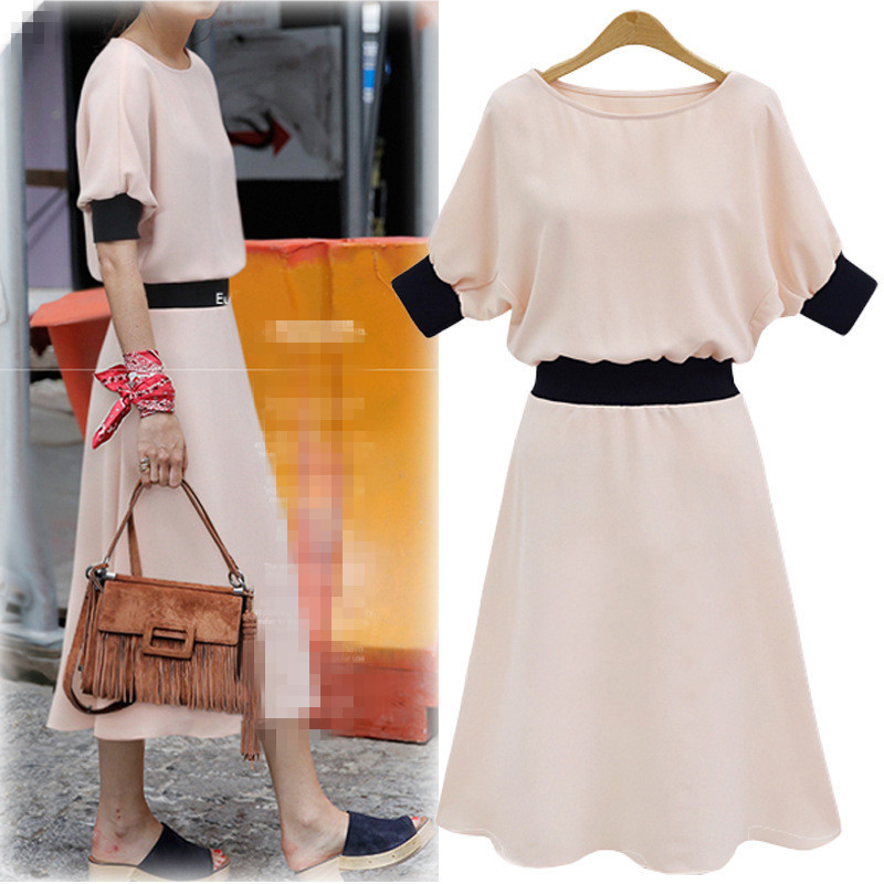 A Line Dress Plus Size Elastic Waist Mid Length Slimming Fit Summer Casual Wear Wholesale Available