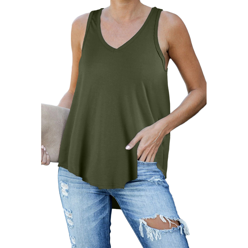 Womens Solid Color V Neck Tank Top Loose Fit Casual Style Comfortable Fabric Perfect for Everyday Wear Wholesale