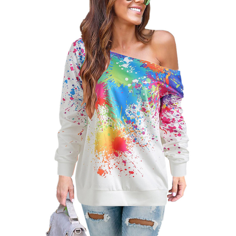 Womens Off Shoulder Sweatshirt Spray Paint Print Autumn Winter Style Casual Wear Wholesale Available