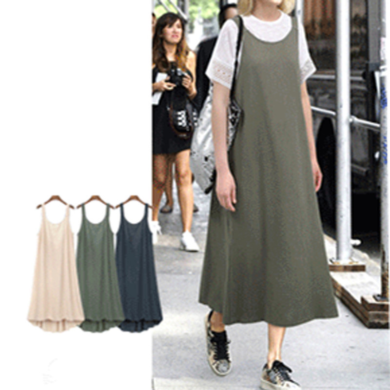 Plus Size Womens Summer Dress Loose Fit Cotton Linen Blend Spaghetti Straps Long Length Casual Wear Wholesale