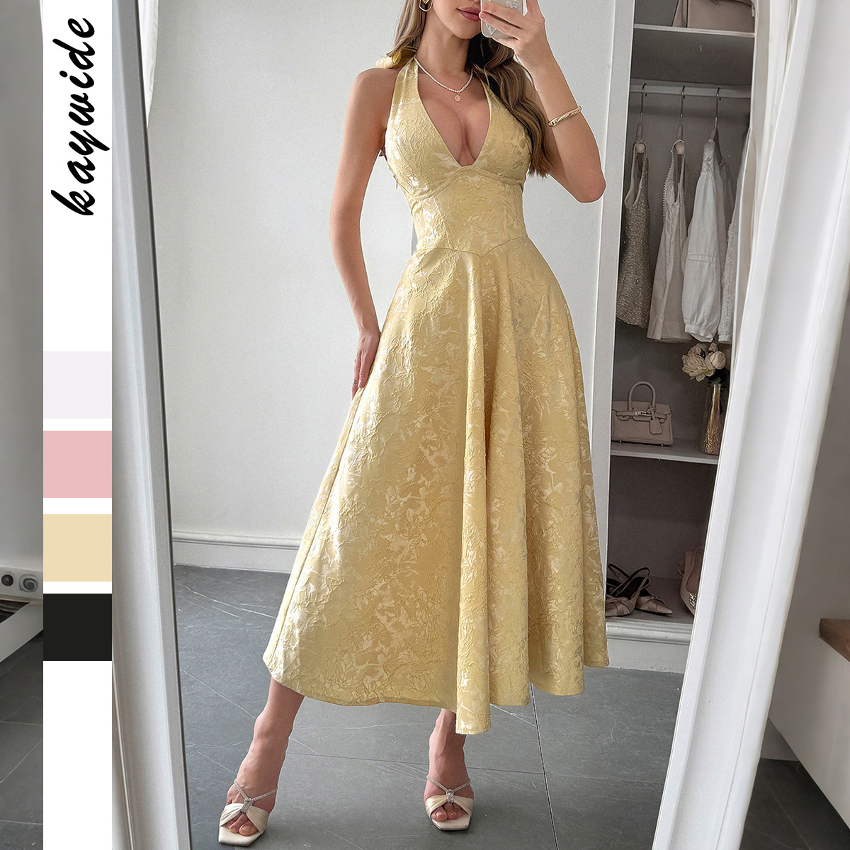 Di Yun European and American Elegant Evening Dress with Neck Hanging, Waist Waist, Long Dress, Women's Wear, Spring Summer Indep