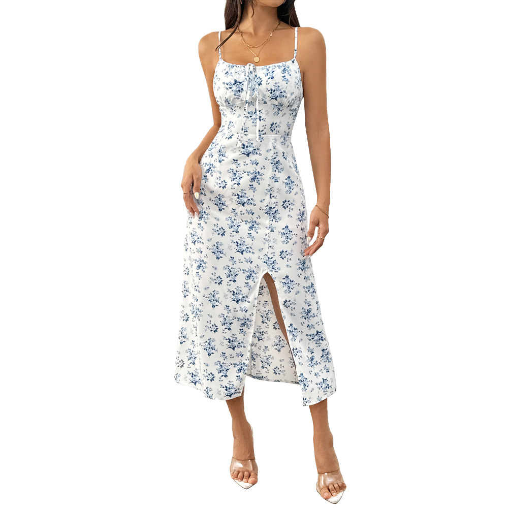 Fresh Style Floral Print Sleeveless Dress Summer New High Waist Pullover A line Mid length Dress