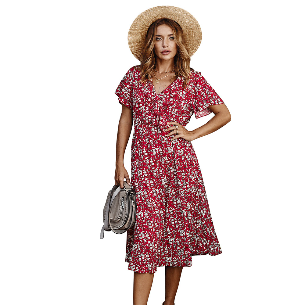 Floral Print Short Sleeve Dress Original Design Trendy Style Comfortable Fabric Perfect for Summer Occasions