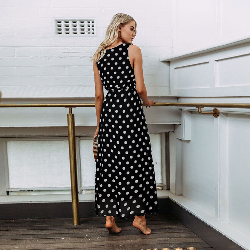 Summer Womens Dress Stylish Polka Dot Design Tie Waist Long Length Perfect for Casual Outings Wholesale Available