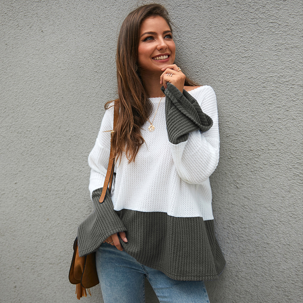 Color Block Long Sleeve Knit Sweater Loose Fit Original Design Cozy Fabric Autumn Winter Fashion Wholesale Available