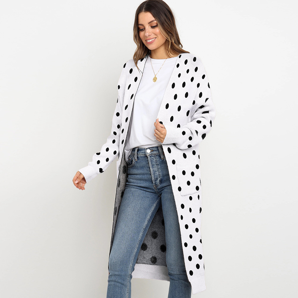 Long Sleeve Knitted Cardigan Mid Length Leopard Print Cozy Fabric Fall Winter Fashion for Women Wholesale Available