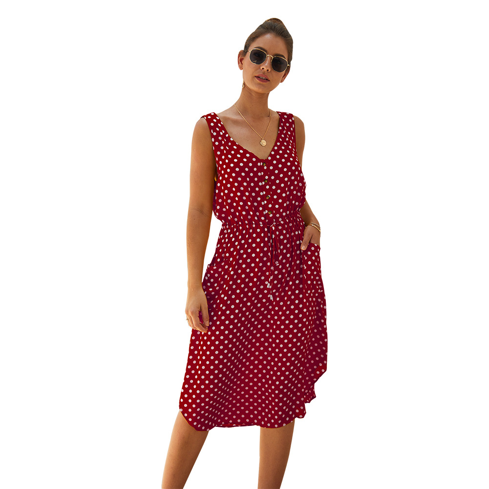 Fashion Womens Dress Polka Dot V Neck Sleeveless Casual Summer Wear Wholesale Available customizable