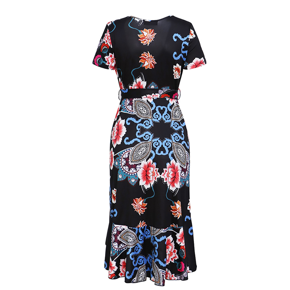 Womens Midi Dress Short Sleeve High Waist V Neck Ruffle Hem Spring Summer Fashion Wholesale Available