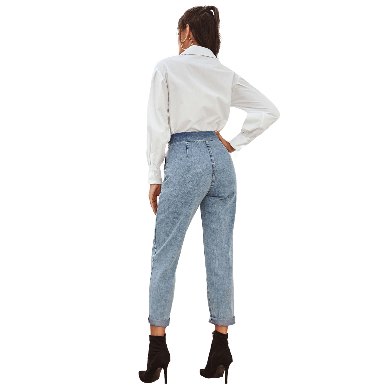 High Waisted Slim Fit Denim Pants Womens Casual Style Perfect for Spring and Summer Ready to Ship