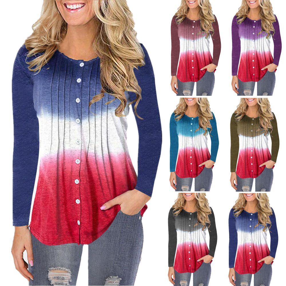 Womens Gradient Long Sleeve Top Autumn Winter Fashion Casual Wear Wholesale Available fast shipping