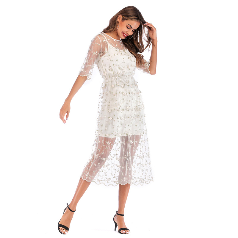 Floral Print Bodycon Dress Slim Fit Sheer Mesh Spring Summer Style Perfect for Casual Outings Wholesale Available