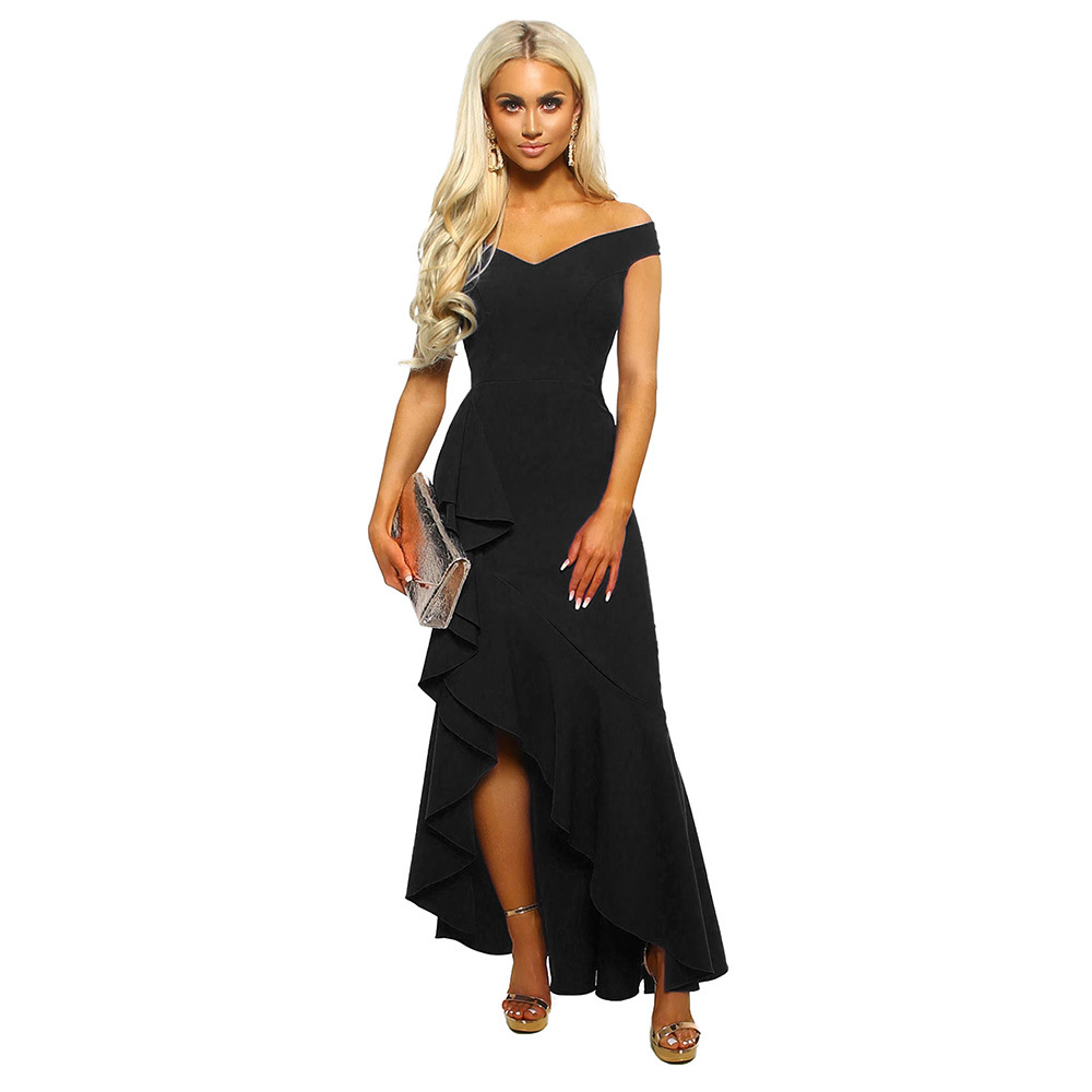 Elegant Long Sleeve Maxi Dress Short Sleeve Ruffled Hem Backless Design Perfect for Evening Events Wholesale