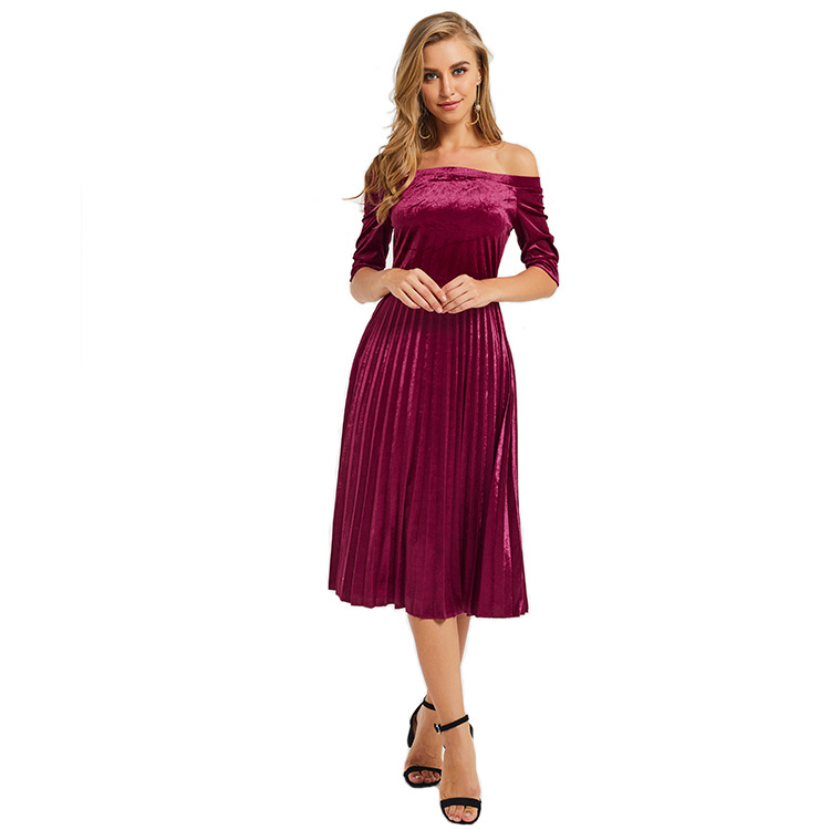 Off Shoulder Pleated Dress Spring Fashion Casual Style Streetwear Womens Basic Essential Available in Multiple