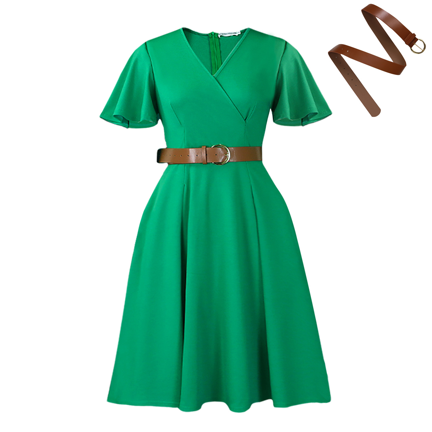 Summer New Women's V Neck Flare Sleeve Casual A Line Dress for Cross Border Fashion in Europe and America, African Style Dress