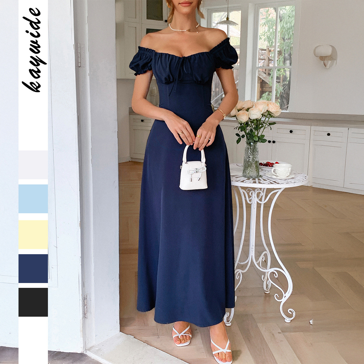 Elegant Short Sleeve Off Shoulder Long Dress for Women Spring Summer