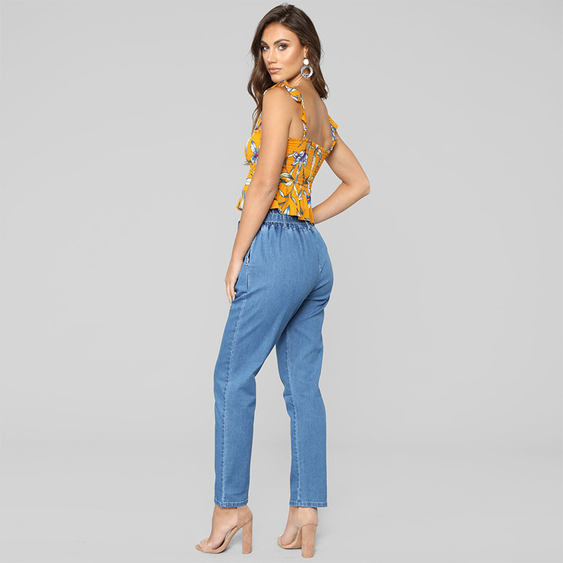 High Waisted Denim Pants for Women Stylish Tie Design European and American Style Autumn and Winter Fashion Wholesale