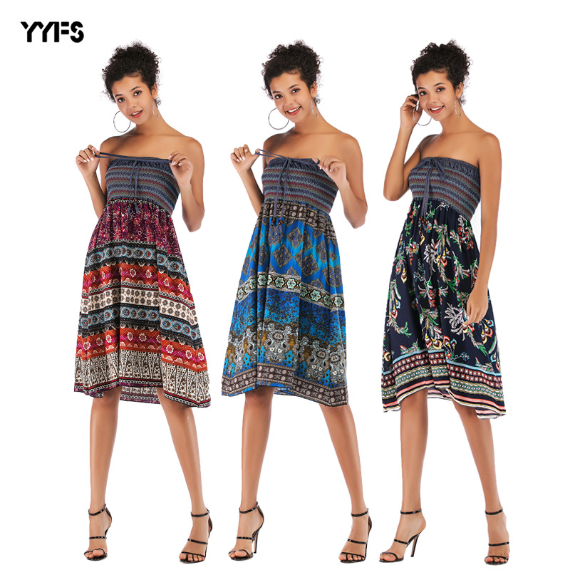 Bohemian Maxi Skirt Womens Summer Dress Off Shoulder Neckline Flowy Design Perfect for Casual Outings Wholesale
