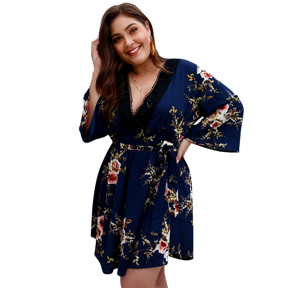 Plus Size Floral Print V Neck Dress Original Designer Spring Summer Collection Perfect for Casual Outings Wholesale