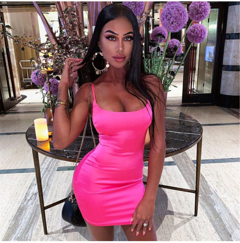 Satin Mini Dress Candy Color Spaghetti Straps Summer Style Wholesale Womens Fashion custom packaging
