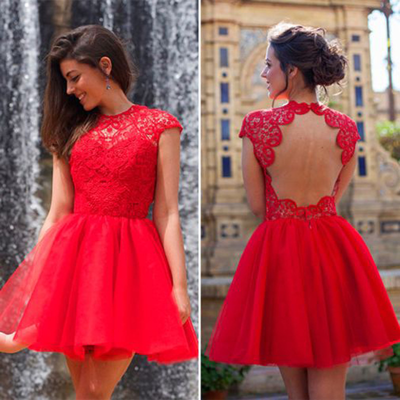 Lace Backless Dress Elegant Round Neck Short Sleeve Lightweight Fabric Perfect for Parties and Events Wholesale