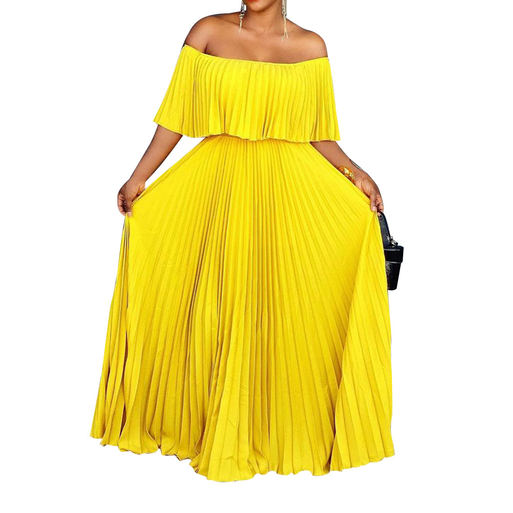 European Market Elegant Off Shoulder Dress — Summer Fashion, Pleated Design, Sexy Style — Evening Wear, Wholesale Supply