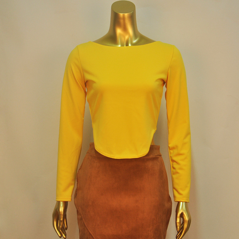 Slim Fit Fashionable Long Sleeve Cotton Top with Metal Zipper 6 Colors Sexy Round Neck Casual Wear Wholesale Available
