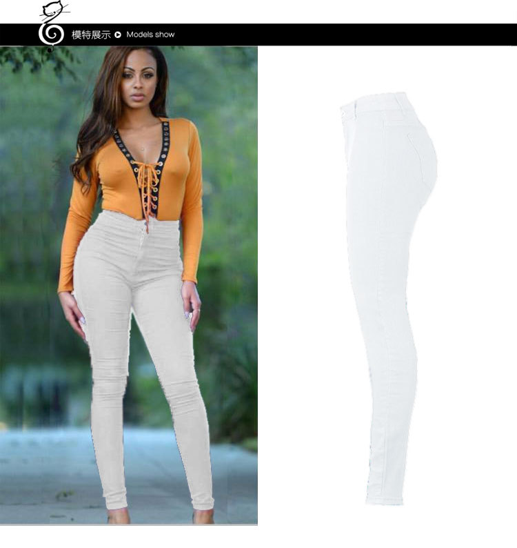 High Waisted Stretch Denim Skinny Pants Solid Color Pocket Design Versatile Style Casual Wear for Women Wholesale