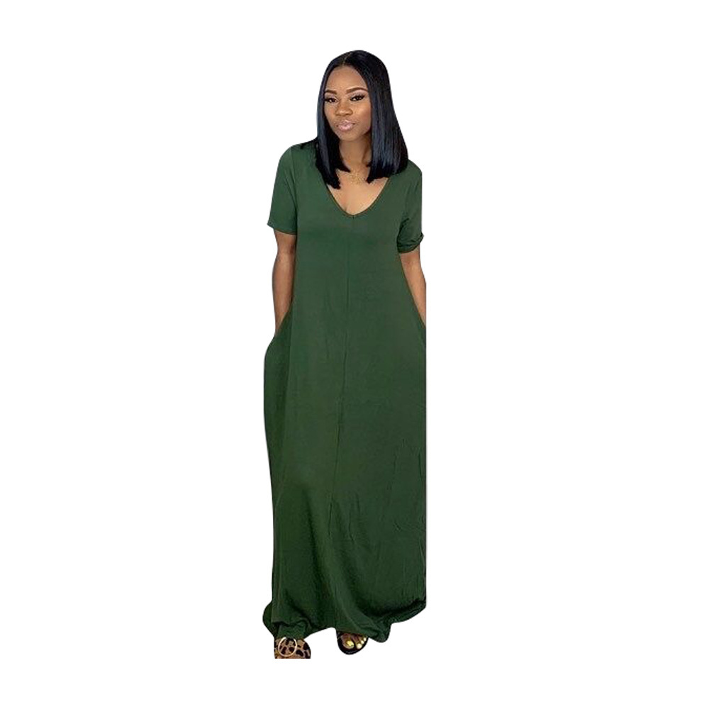 Casual Short Sleeve Pocket Dress Solid Color Relaxed Fit Comfortable Fabric Perfect for Summer Outings Wholesale