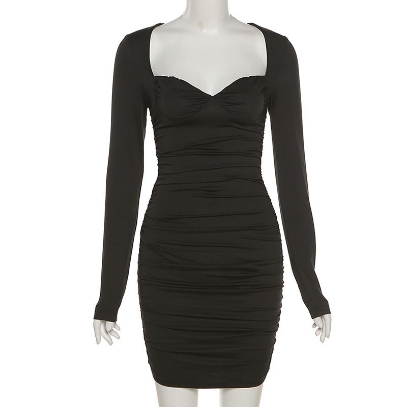 Womens Slim Fit V Neck Long Sleeve Ruched Pencil Dress Elegant Short Skirt Autumn Fashion Wholesale Available