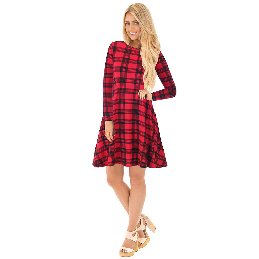 Christmas Cartoon Print Dress Long Sleeve Round Neck Comfortable Fabric Festive Occasion Wear Wholesale Available