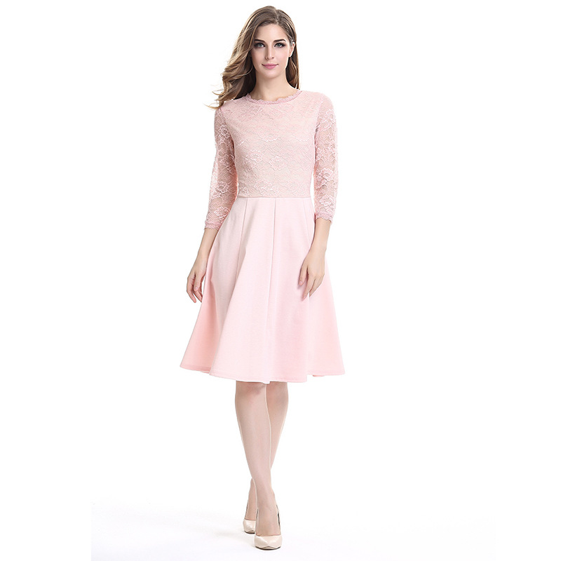Summer Womens Patchwork Cotton Midi Dress Elegant Style Round Neck Flared Hem Wholesale Available