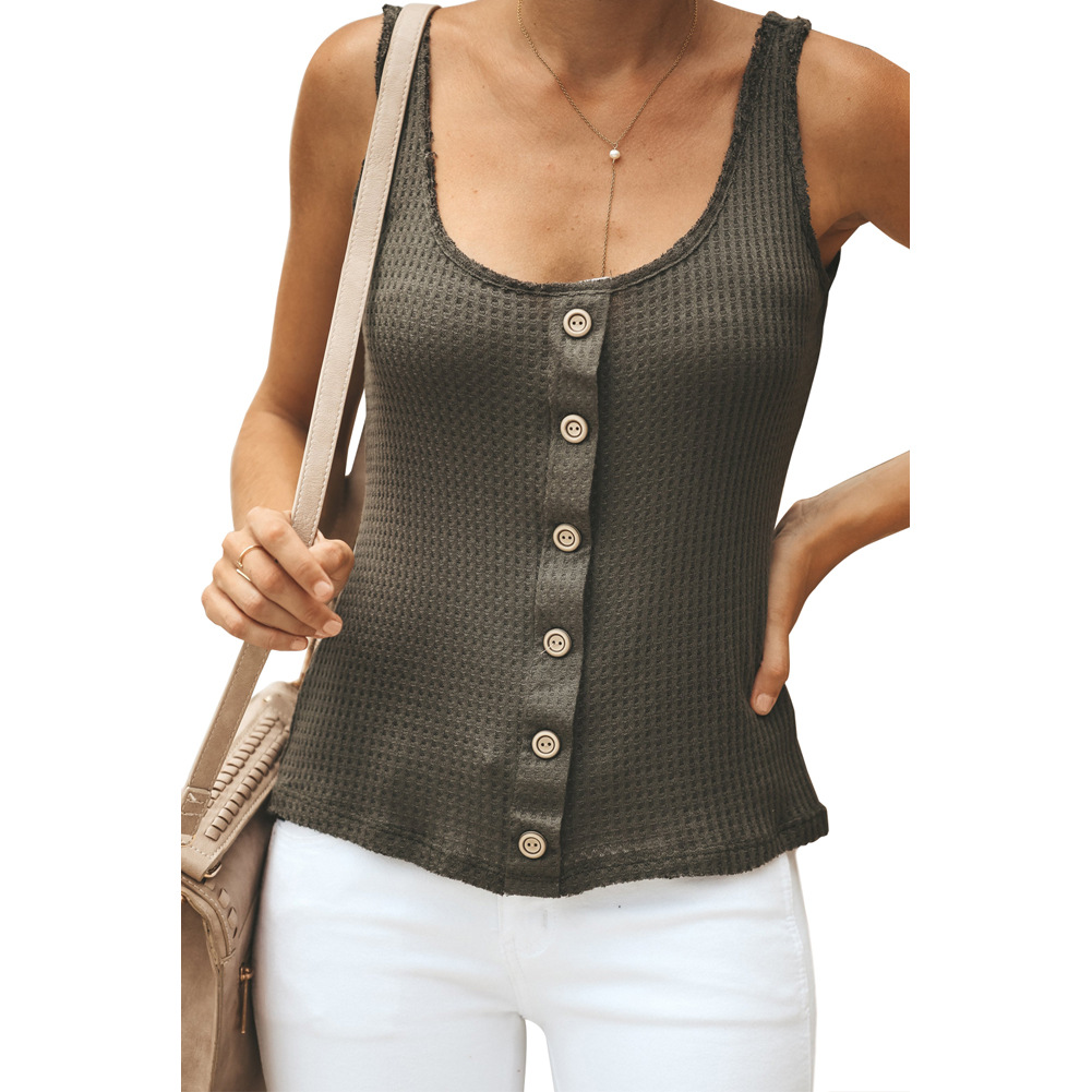 Womens Summer U Neck Sleeveless Tank Top Sexy European Style Single Button Design Lightweight Fabric Wholesale