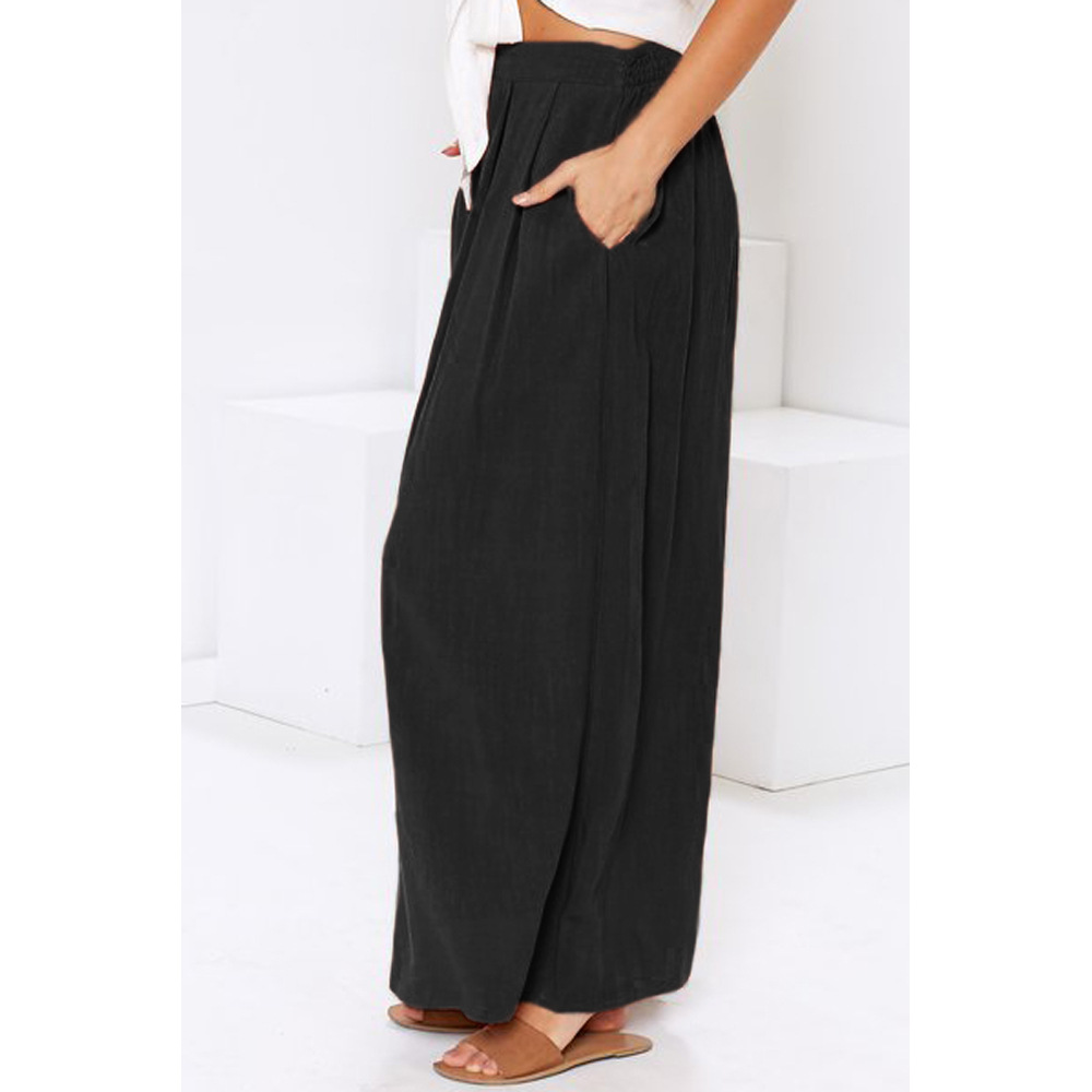 High Waist Pleated Maxi Skirt for Women Solid Color Pocket Design Versatile Style Perfect for Summer Casual Wear