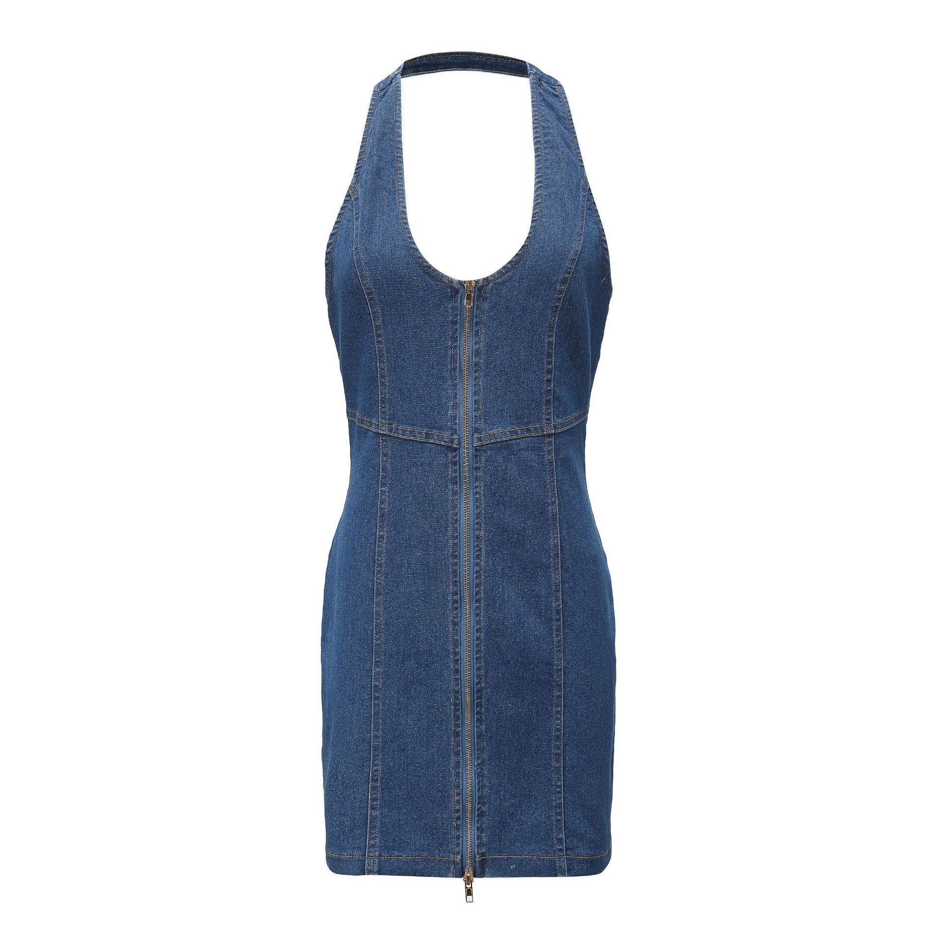 Slim Fit Denim Bodycon Dress Sexy Halter Neck Comfortable Fabric Stylish Design Perfect for Parties and Night Out