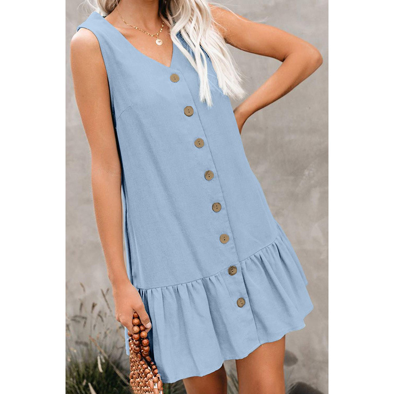 European Style V Neck Sleeveless Cardigan Dress Loose Fit Button Closure Summer Fashion Wholesale Available