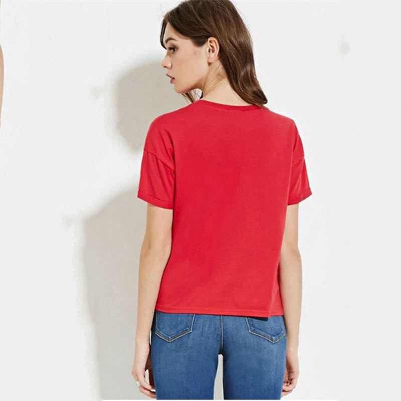 Womens Loose Fit Red T Shirt Letter Print Design Casual Wear for Everyday Use Wholesale Available
