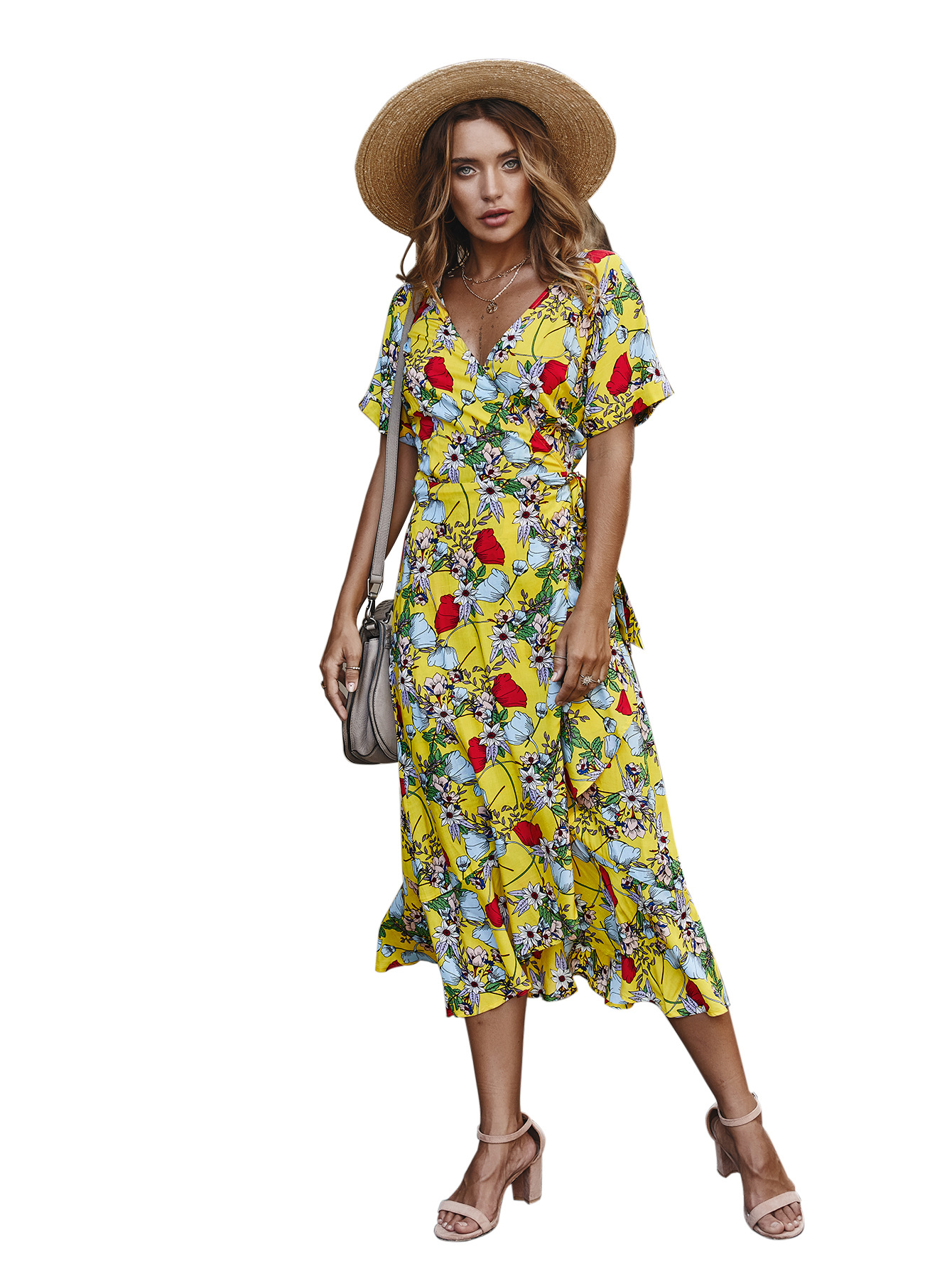 Fashionable Short Sleeve Dress Original Design Floral Print Spring Summer Style Perfect for Vacations Wholesale
