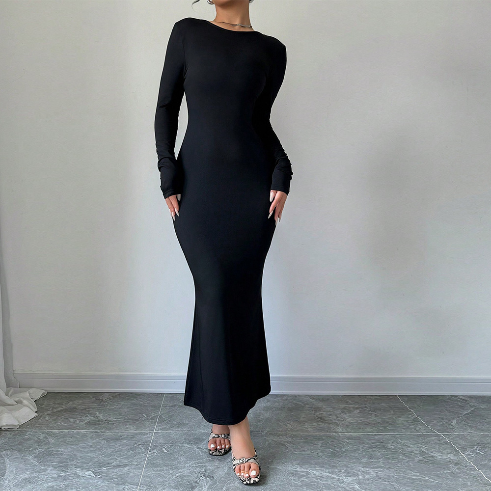 Elegant Backless Maxi Dress High Waist Bodycon Fit Long Sleeve Autumn Winter Fashion for Casual or Evening Wear